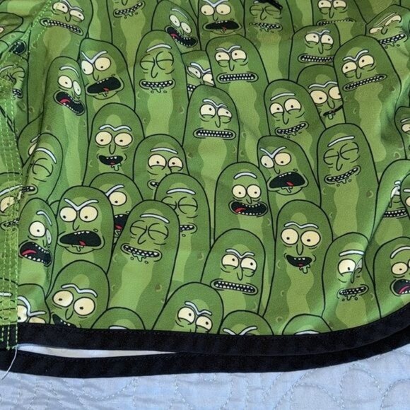 Rick And Morty Pickle Rick Print Mens Athletic Shorts Green Black Trim Size 32 - Picture 4 of 6
